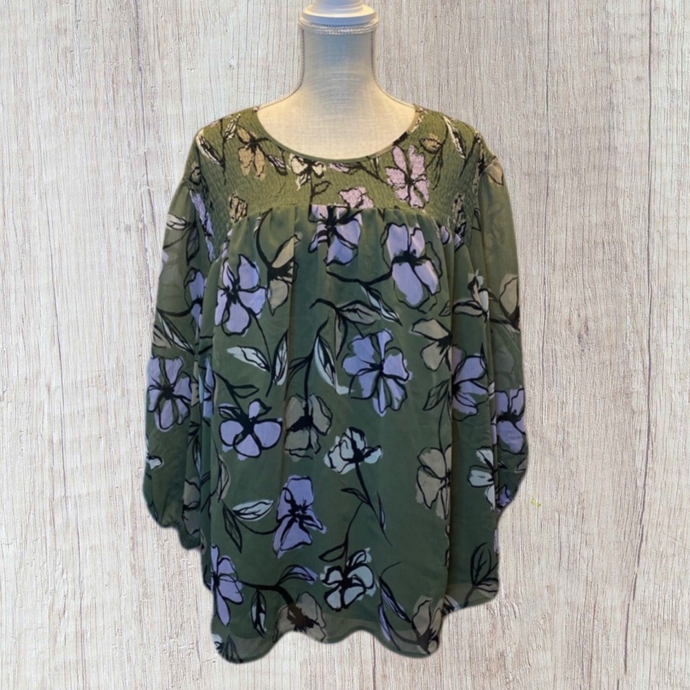 Evri Sheer Green/Purple Floral Blouse